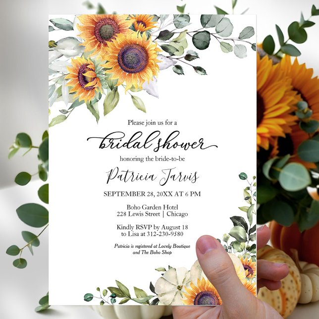 Greenery Sunflowers Pumpkin Fall Bridal Shower Invitation (Creator Uploaded)