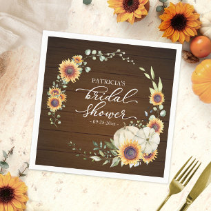 Greenery Sunflowers Pumpkin Fall Bridal Shower Napkin