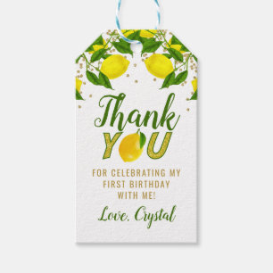 Greenery Sweet Lemon Gold Glitter Thank You Gift Tags