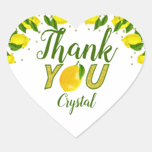 Greenery Sweet Lemon Gold Glitter Thank You Heart Sticker