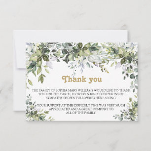 Greenery Sympathy Funeral Thank You Note Card