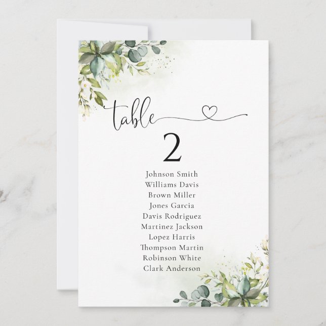 Greenery Table Seating Chart (Front)