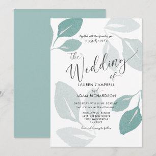 Greenery Teal Watercolor Foliage Wedding Invitation