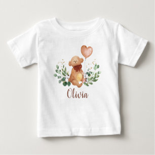 Greenery Teddy Bear Baby Bear Brown Balloon  Baby T-Shirt