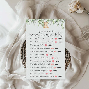 Greenery Teddy Bear Baby Shower  "Guess Who" Game