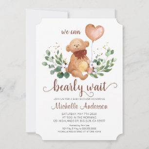 Greenery Teddy Bear Bearly Wait Baby Shower  Invitation