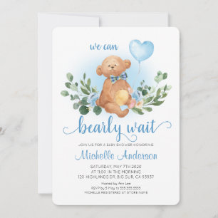 Greenery Teddy Bear Bearly Wait Baby Shower Invitation