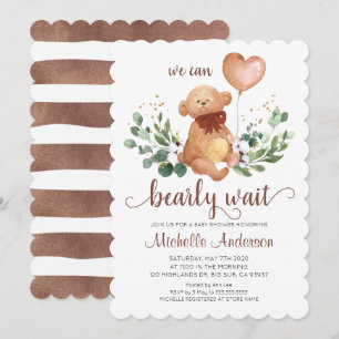 Greenery Teddy Bear Bearly Wait Baby Shower Invitation