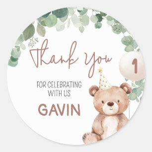 Greenery Teddy Bear Birthday Party Classic Round Sticker