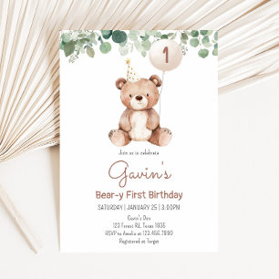 Greenery Teddy Bear Birthday Party Invitation