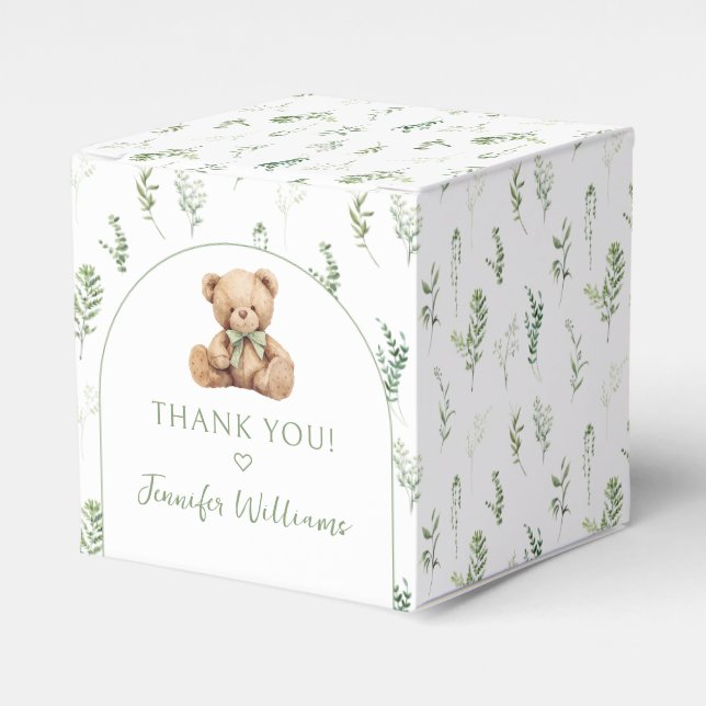 Greenery Teddy Bear Bow Baby Shower Gift Favour Bo Favour Box (Front Side)