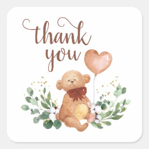 Greenery Teddy Bear Thank You Favour Square Sticker