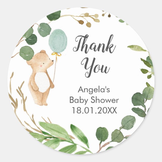 Greenery Teddy Bear Thank You Sticker (Front)