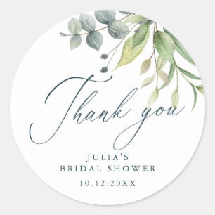 Greenery Thank You Bridal Shower Classic Round Sticker