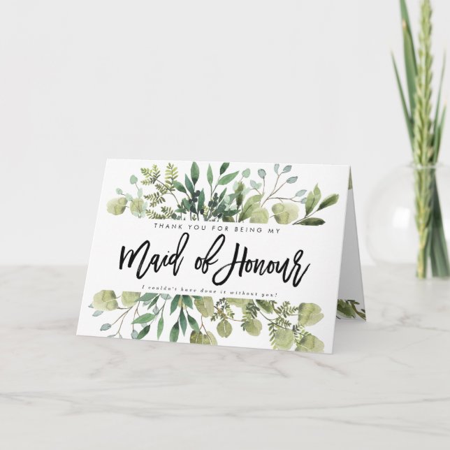 greenery thank you for being maid of honour card (Front)