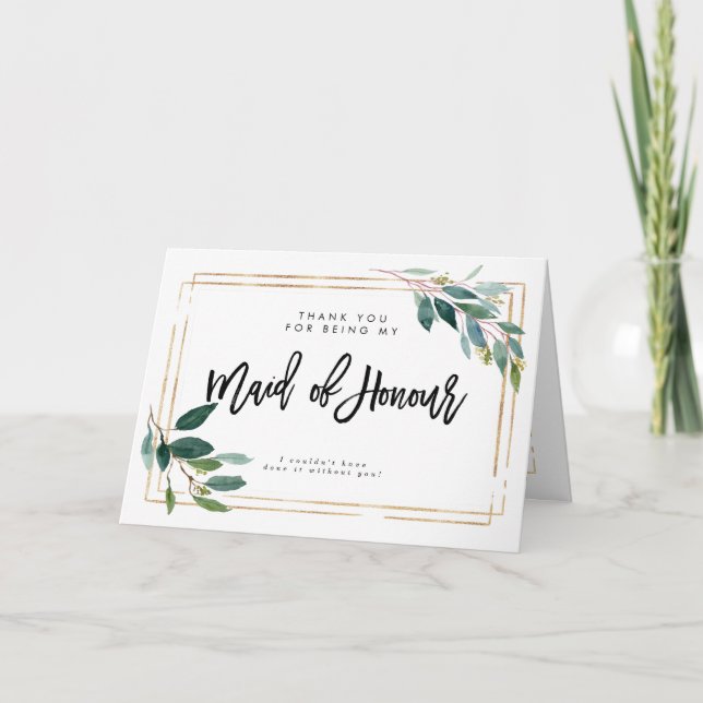 greenery thank you for being maid of honour card (Front)