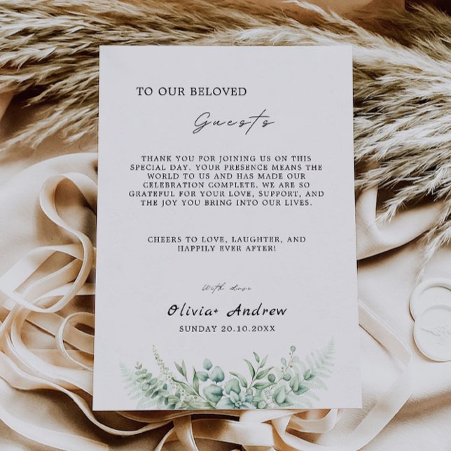 Greenery Thank You Letter, Napkin Note Menu (Greenery Thank You Letter, Napkin Note Menu)
