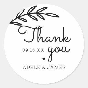 Greenery Thank You Wedding Classic Round Sticker