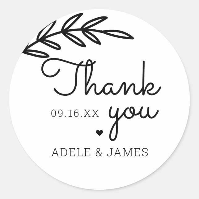 Greenery Thank You Wedding Classic Round Sticker (Front)