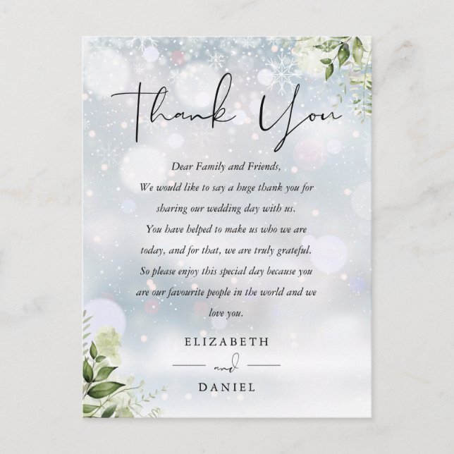 Greenery Thank You Winter Wedding Place Card (Front)
