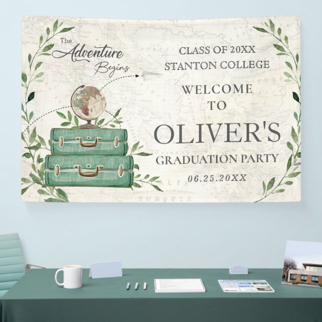 Greenery The Adventure Begins Graduation Welcome Banner (Tradeshow)