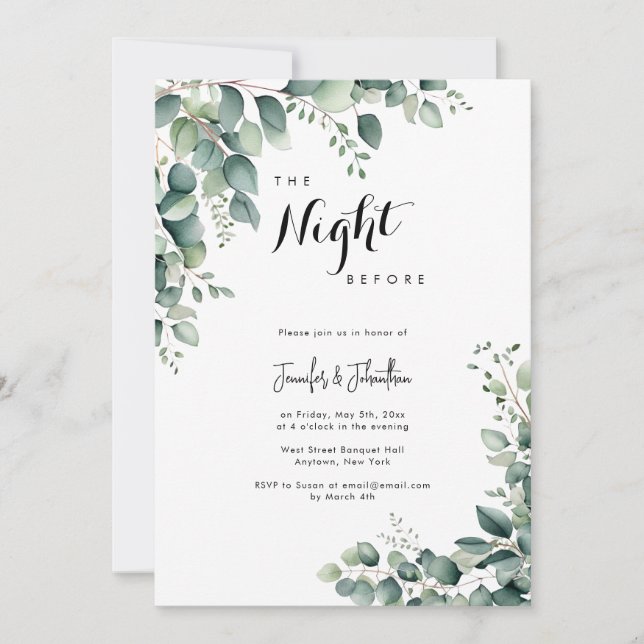 Greenery The Night Before Rehearsal Dinner Invite (Front)