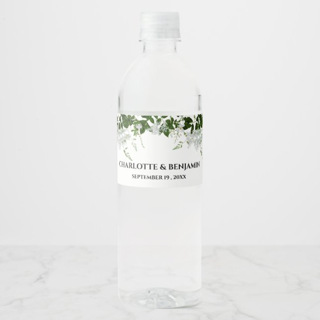 Greenery Theme Botanical Wedding Water Bottle Label (Front)