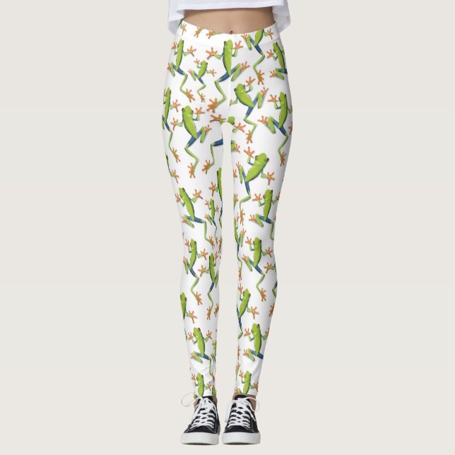 Greenery Tree-Frog Pattern Design  Leggings (Front)