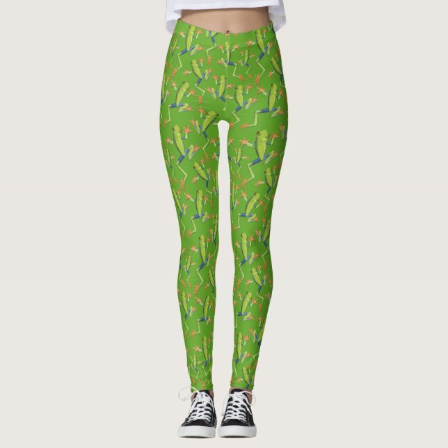 Greenery Tree-Frog Pattern Design  Leggings (Front)