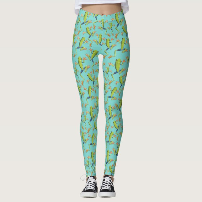 Greenery Tree-Frog Pattern Design  Leggings (Front)