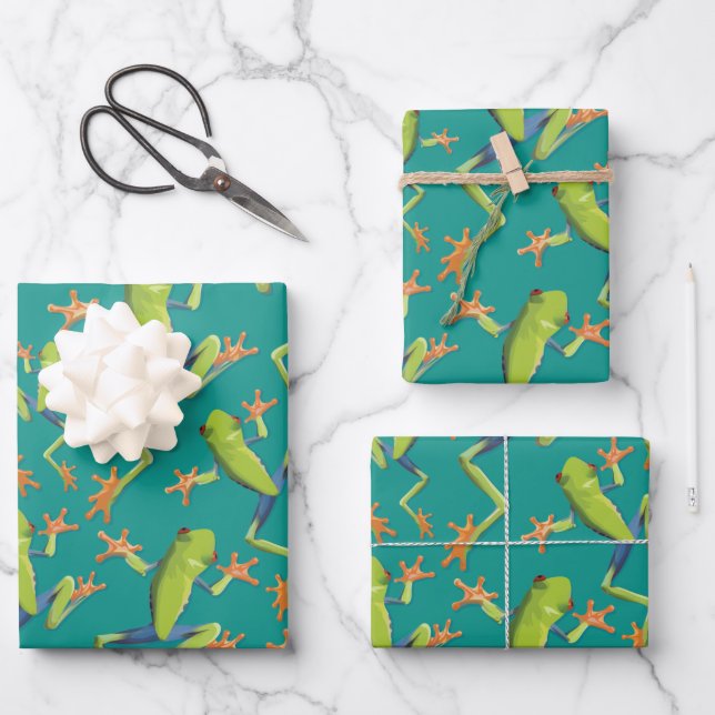 Greenery Tree-Frog Pattern Design Wrapping Paper Sheet (Front)