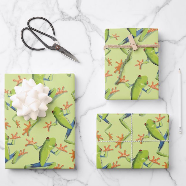 Greenery Tree-Frog Pattern Design Wrapping Paper Sheet (Front)