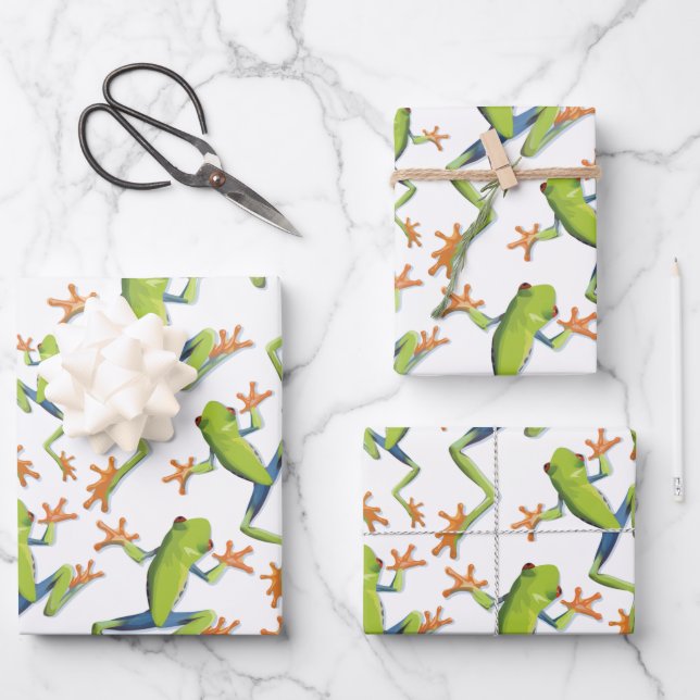 Greenery Tree-Frog Pattern Design Wrapping Paper Sheet (Front)