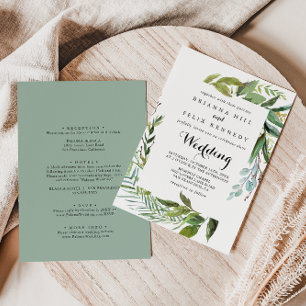 Greenery Tropical Calligraphy Front & Back Wedding Invitation