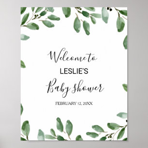 Greenery Tropical Eucalyptus Baby Shower Welcome Poster