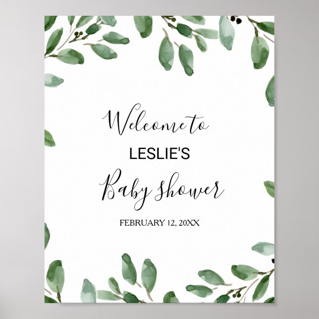 Greenery Tropical Eucalyptus Baby Shower Welcome Poster (Front)