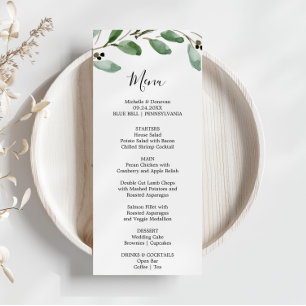 Greenery Tropical Eucalyptus Dinner Menu Card