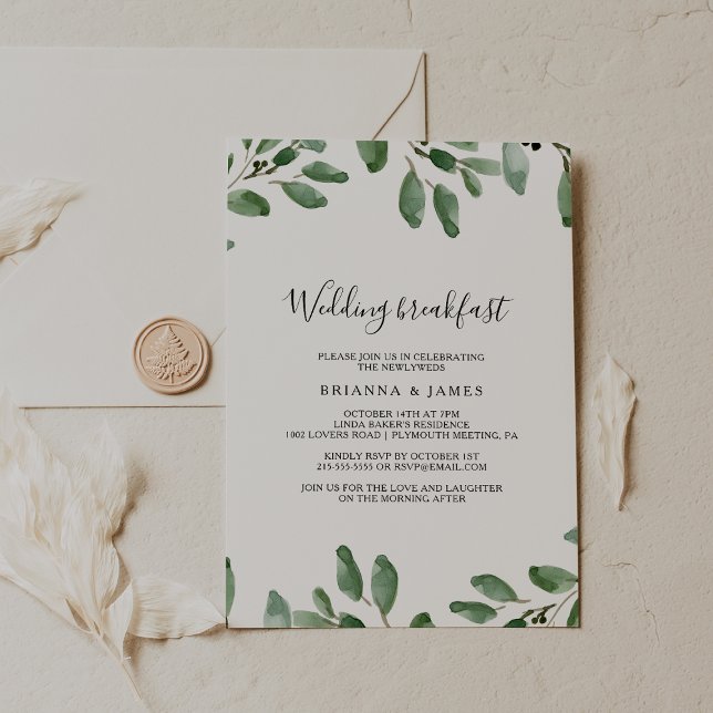 Greenery Tropical Eucalyptus Wedding Breakfast Invitation (Creator Uploaded)