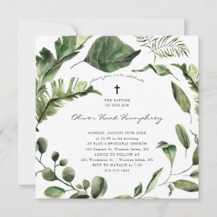 Greenery   Tropical Leaves Botanical Baptism Invitation