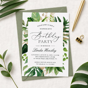 Greenery Tropical Leaves Summer Birthday Party Invitation