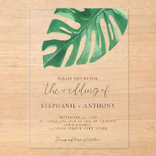 Greenery Tropical Monstera Leaves Summer Wedding   Acrylic Invitations