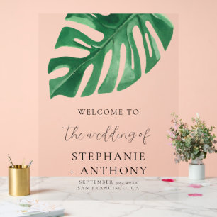 Greenery Tropical Monstera Leaves Summer Wedding Acrylic Sign