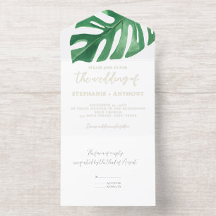 Greenery Tropical Monstera Leaves Summer Wedding   All In One Invitation