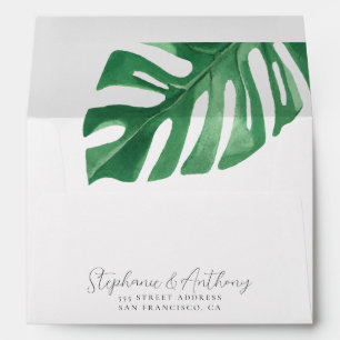 Greenery Tropical Monstera Leaves Summer Wedding Envelope