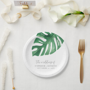 Greenery Tropical Monstera Leaves Summer Wedding   Paper Plate