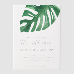 Greenery Tropical Monstera Leaves Summer Wedding   Vellum Invitations