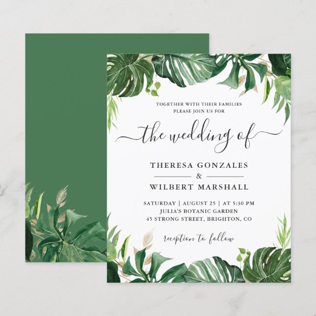 Greenery Tropical Palm Leaf Wedding Invitation (Front/Back)