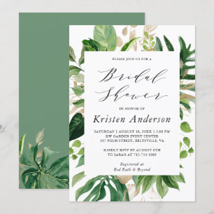 Greenery Tropical Palm Leaves Floral Bridal Shower Invitation
