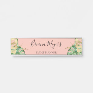 Greenery Tropical Palm Leaves Peach Business Door Sign