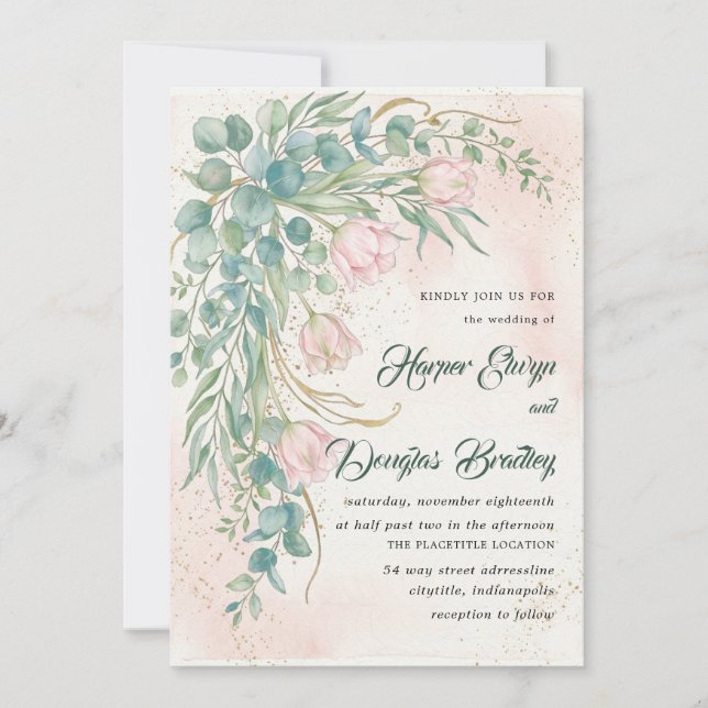 Greenery Tulip Wedding Invitation Elegant (Front)